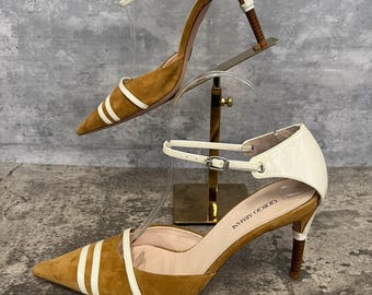 Giorgio Armani Suede & Leather Two Tone Slingback Heels Made in Italy Size EU 38.5