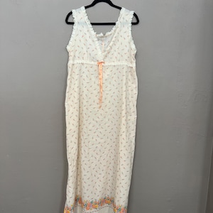 Camisón floral / Vintage años 70 / Vestido de noche largo / Crema naranja