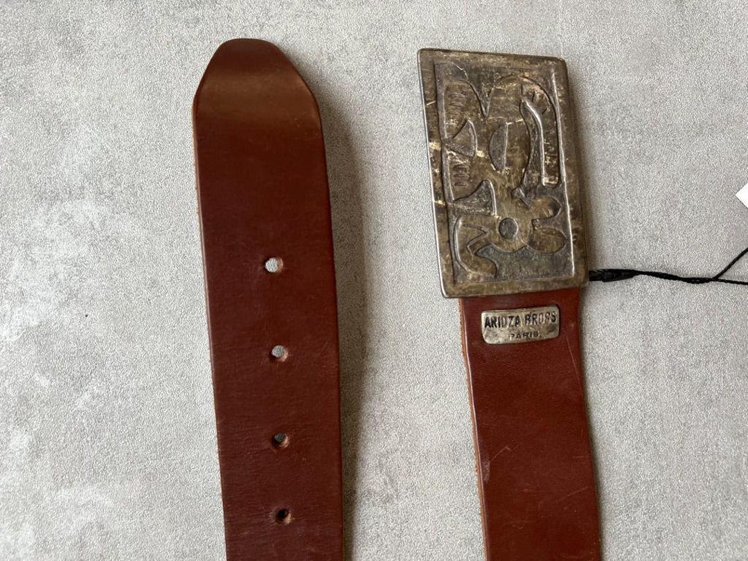Vintage Brown Leather Belt Aridza Bross Paris Sculptural  display picture 2