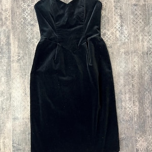1990s Schwarzes Samt Trägerloses Kleid Korsett Mini Kleid Vintage Cocktailkleid