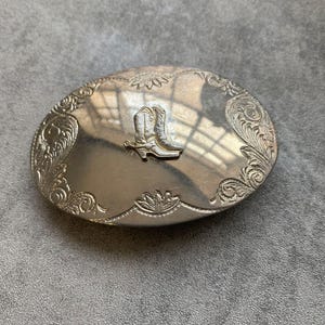 Vintage Silver Western Cowboy Boot Belt Buckle