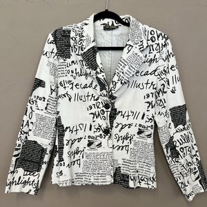 Vintage 90s Blazer Graffiti Bold Print Denim Jacket Tailored UK 12