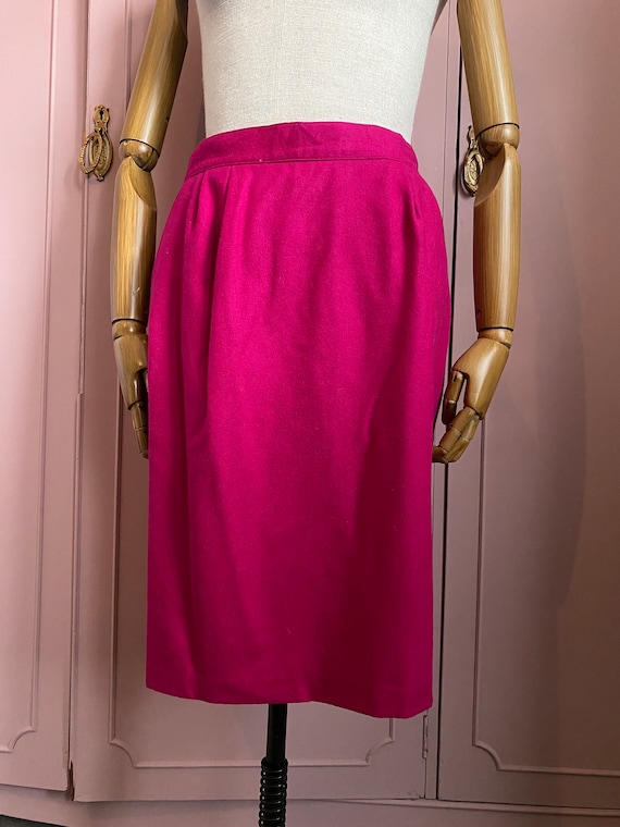 Vintage 80s Wool Midi Skirt Magenta Pink Pencil S… - image 3