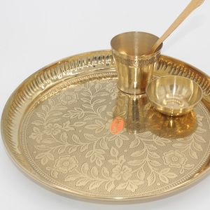Brass 4pc Set  Bhog Thali Hindu Rituals, (Plate, Katori, Glass, Spoon) for Offering Bhog Prasad to Thakur Ji,laddu gopal blog Prashad thali