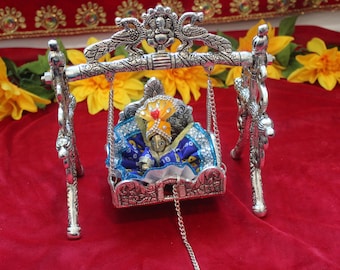 silver metal Jhula for Krishna Balgopal jhula for Laddu Gopal , Metal Swing for Hindu God Lord Krishna for Janmashtami Palna, dhakurji parnu