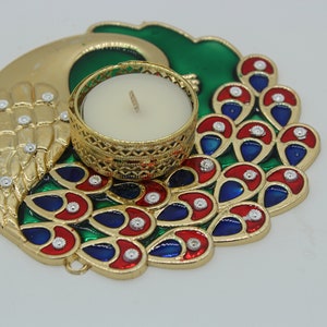 Decorated peacock candle holder, tealight candle holder, return gift for pooja, Diwali gift, Diwali pooja, Marriage gift, peacock diya