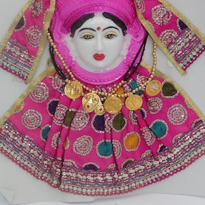 Vara Lakshmi Goddess Face Set Devi Mata, Mukhota Face Idol With Dress Jewelry, Navaratri Margashirsha Vratha Pooja , Mahalaxmi Goddess Face