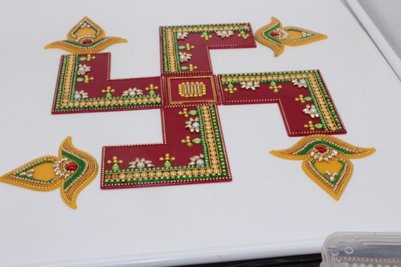 Handmade Golden Diya Acrylic Diwali Rangoli Diya/Home Decor/Diwali/Gift for Home/Floor Stickers/Floor Decoration New Year Gift Red Rose Diya L 