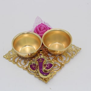 Ganesha haldi kumkum holder in red velvet pouch| housewarming return gifts | seemantham favors| bulk favors | Arihant creations | Pooja gift