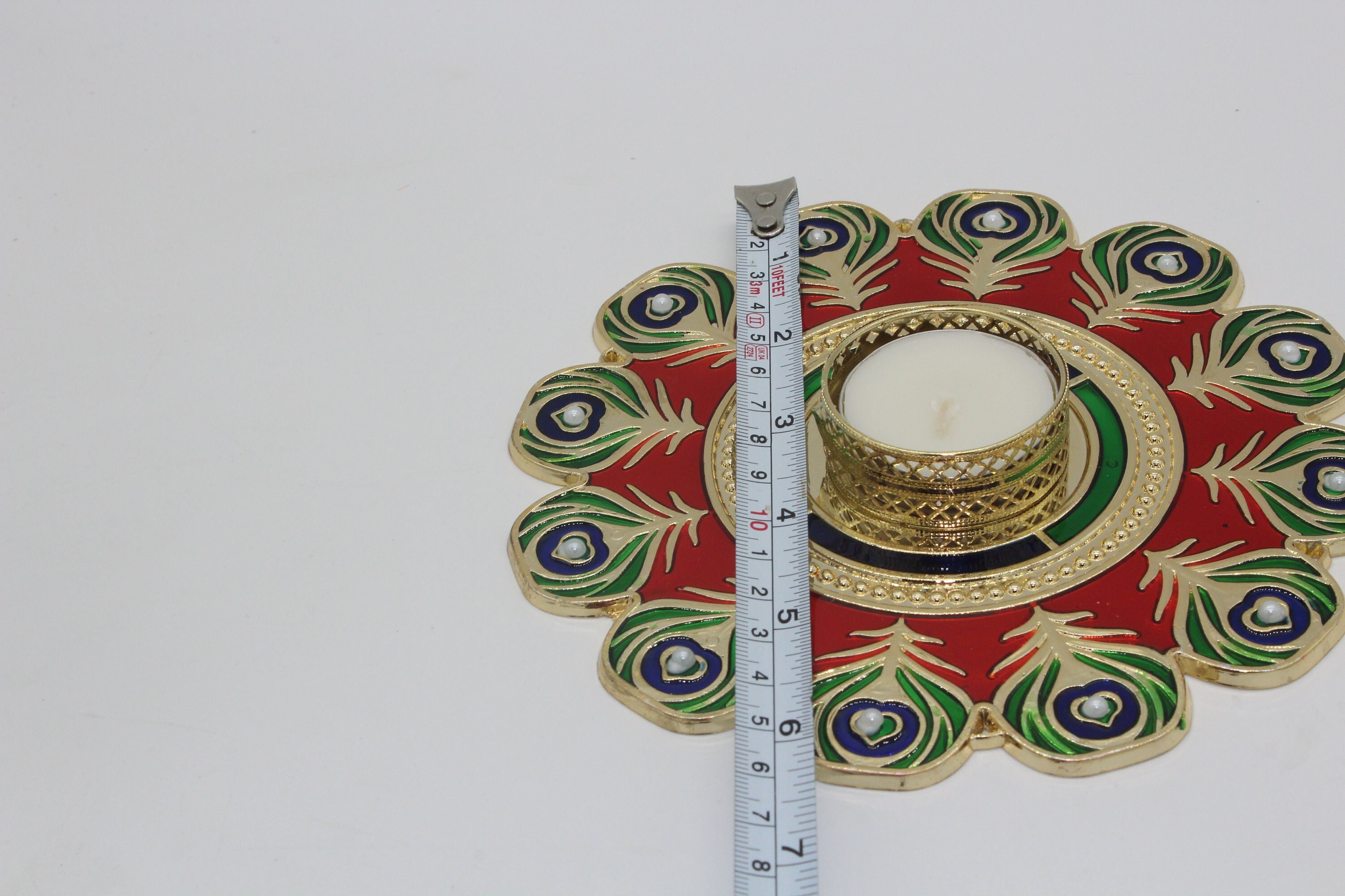 Decorated Peacock Feather Design Candle Holder Tealight Etsy