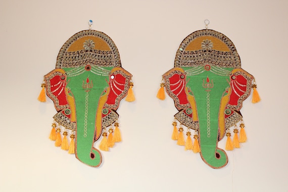 Rajasthani Embroidered Toran with Elephants and Mirrors Rajasthani Embroidered Toran with Elephants and Mirrors