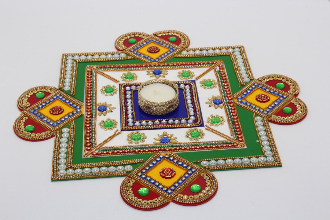 Acrylic Rangoli With Gems, Diwali Pooja Decor, 12-inch - Etsy
