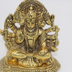Golden Panch Mukhi Hanuman Metal Decorative Showpiece/Brass Panchmukhi Hanuman Wall Hanging Idol,/ Lord Hanuman Standing Statue/