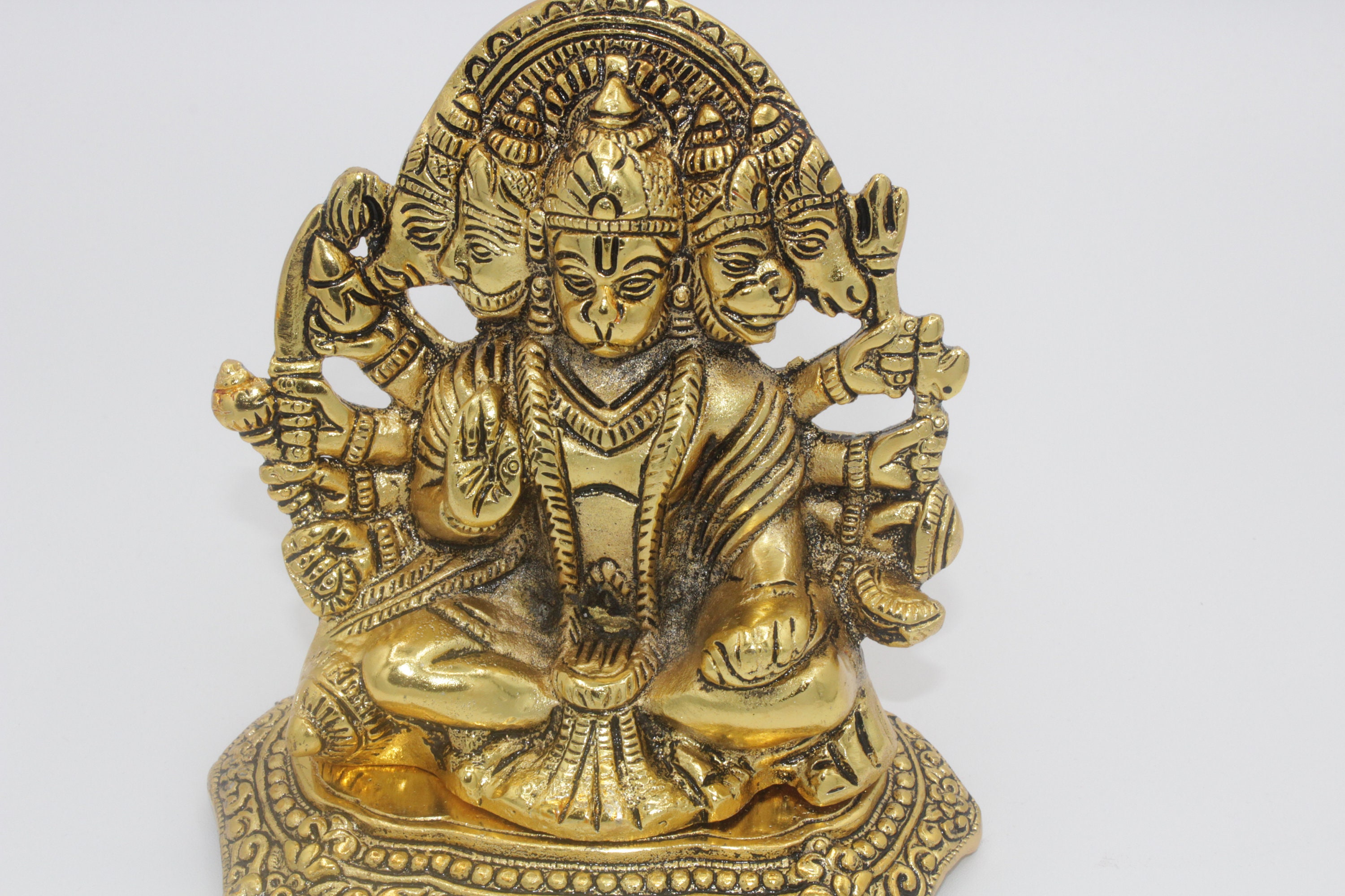 Golden Panch Mukhi Hanuman Metal Decorative Showpiece/Brass Panchmukhi Hanuman Wall Hanging Idol,/ Lord Hanuman Standing Statue/
