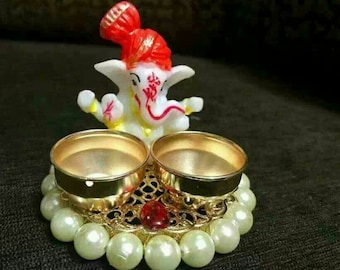 Ganesha idol and haldi kumkum holder ,  Indian traditional haldi kumkum bowl , Diwali Pooja gifts , ganesha gift , ganesha festival ,