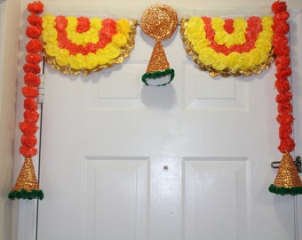 Indian Wedding Toran, Marigold Flower Door Hanging, Diwali Decor