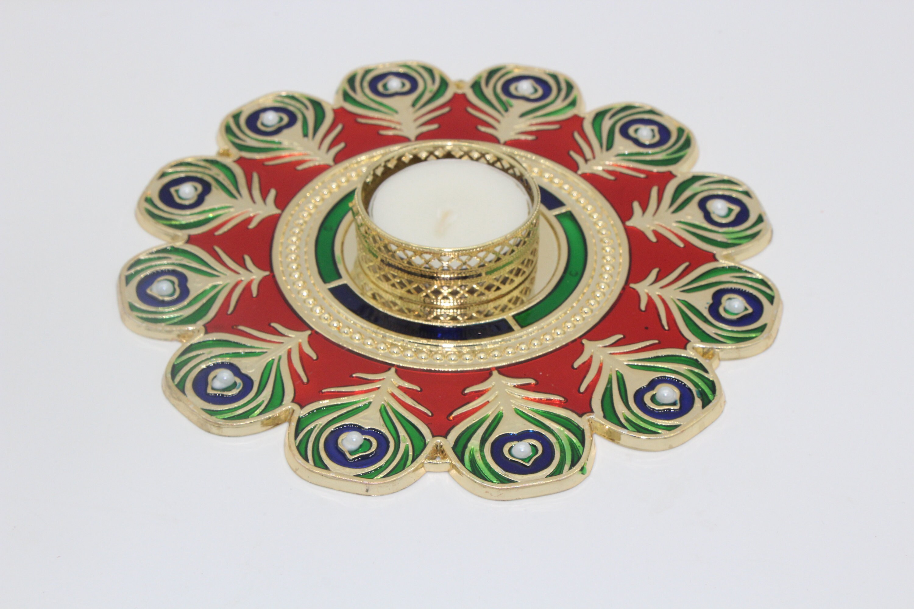 Decorated Peacock Feather Design Candle Holder Tealight Etsy