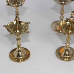 Brass Finish Oil Lamp Diya Pack Of 2 Samai Deepak Lamp Kerala Traditional Kutthu Vilakku Panchmahal Deepam For pooja, Diwali decor homedecor