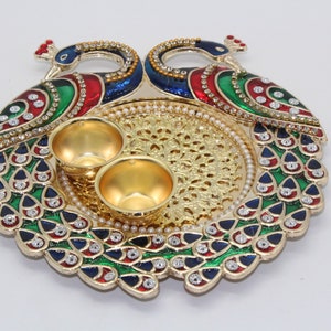 Acrylic Decorated Thali, Peacock embodied Tilak Thali, Diwali Pooja, Indian Return gift, Diwali gift,Indian wedding gift, housewarming gift