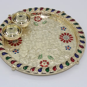 Small pooja thali for return gift, flower design pooja thali, Indian return gifts, return gift for pooja, house warming pooja, puja favor