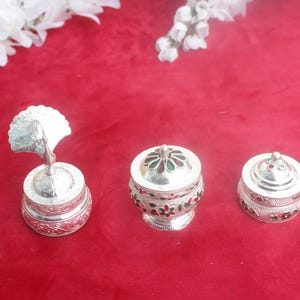 White silver Metal(german silver)small 2 inches with peacock design /gift box for pooja /diwali return gift / diwali decorations /dabbi