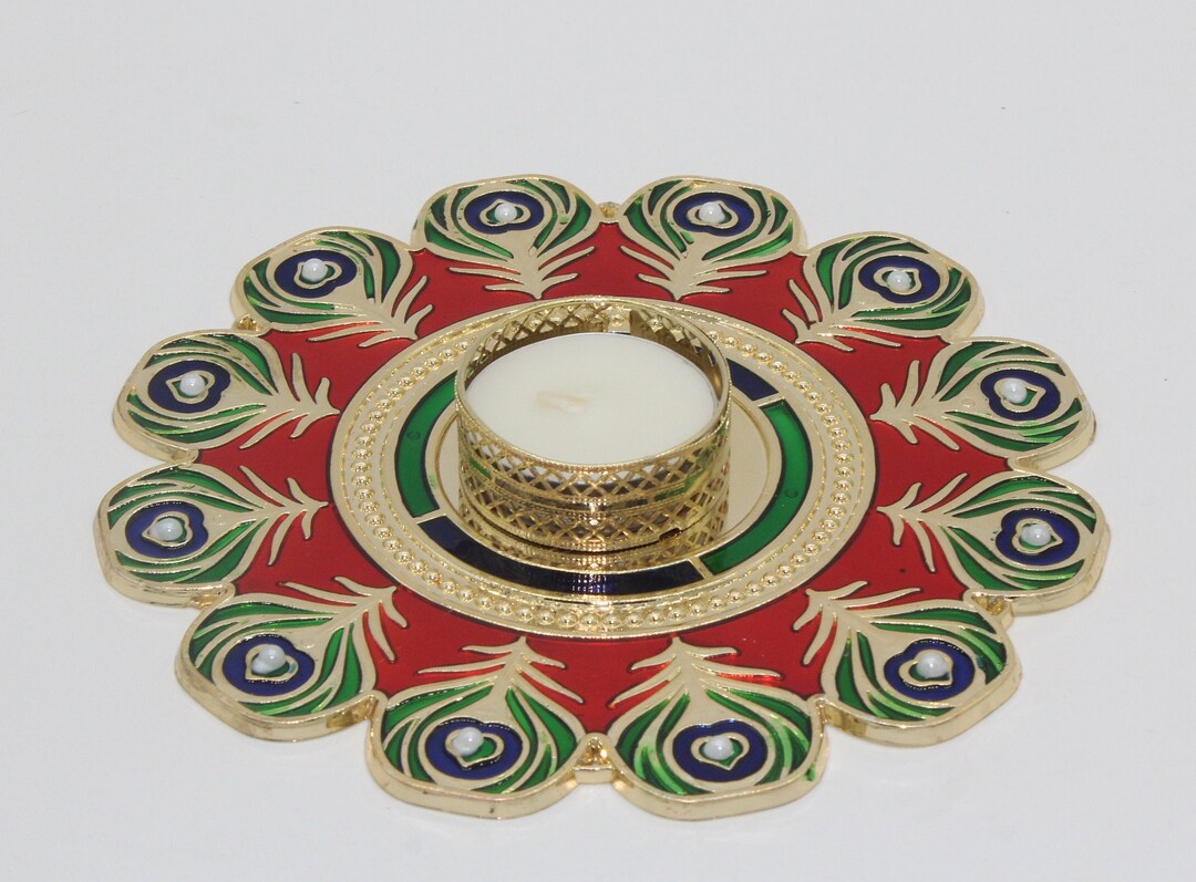 Decorated Peacock Feather Design Candle Holder, Tealight Candle Holder