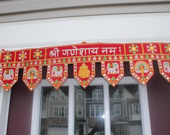 Embroidered Indian Toran Door Hanging: Diwali Festival Valance, 36 Inch