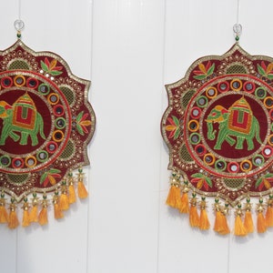 Diwali Decorations, Decorative elephant Door Hanging Handcrafted , Showpiece Door Valance Set of 2,indian wall decor ,mirror work ,toran,