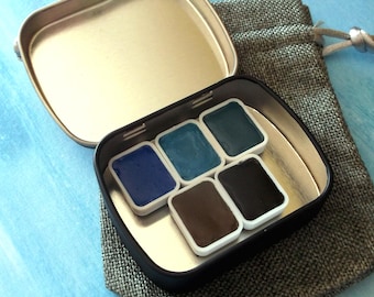 SCHMINCKE HORADAM Glacier Super Granulating Watercolor Quarter Pan Set in Reusable Travel Pocket Palette Metal Tin Case with Carrying Pouch