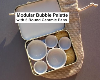 Modular Bubble Palette: Ceramic Round Half & Full Pans in Portable Tin