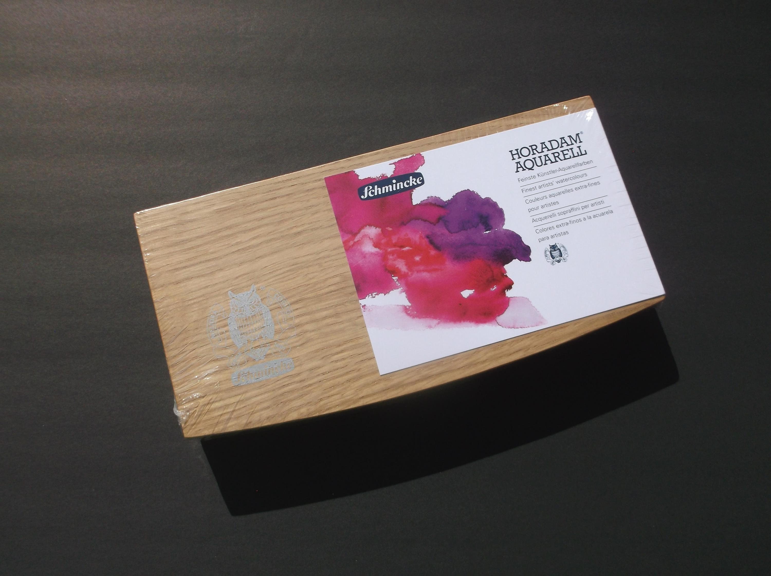 SCHMINCKE Horadam Full Pan Watercolor Set in Oak Wood Gift Box Limited Edition with Gold Paint and Synthetic Brush