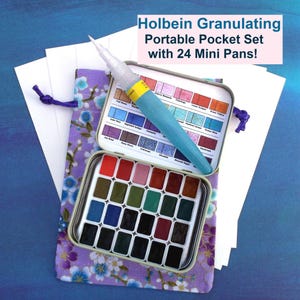 Holbein Granulating: 24 Mini Pans Set, with Portable Tin & Accessories