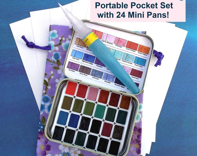Holbein Granulating: 24 Mini Pans Set, with Portable Tin & Accessories