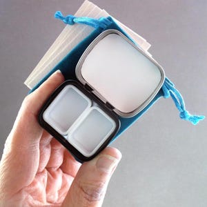 MINIATURE TIN with Empty 2.5ml Small Gansai Pans in Micro Mini Pocket Watercolor Palette with Travel Carrying Pouch and Half ACEO Size Cards