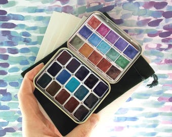 Schmincke Granulating Quarter Pan Set with Cobalt Colors & Earth Tones