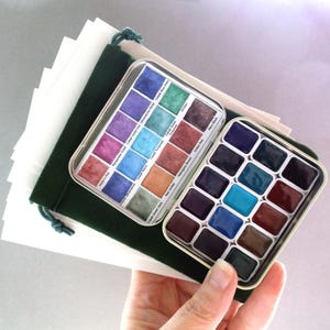 SCHMINCKE HORADAM 15 All Granulating Colors Cobalt Blue Green Palette Watercolor Mini Pan Set in Mint Tin with Saunders Waterford Paper