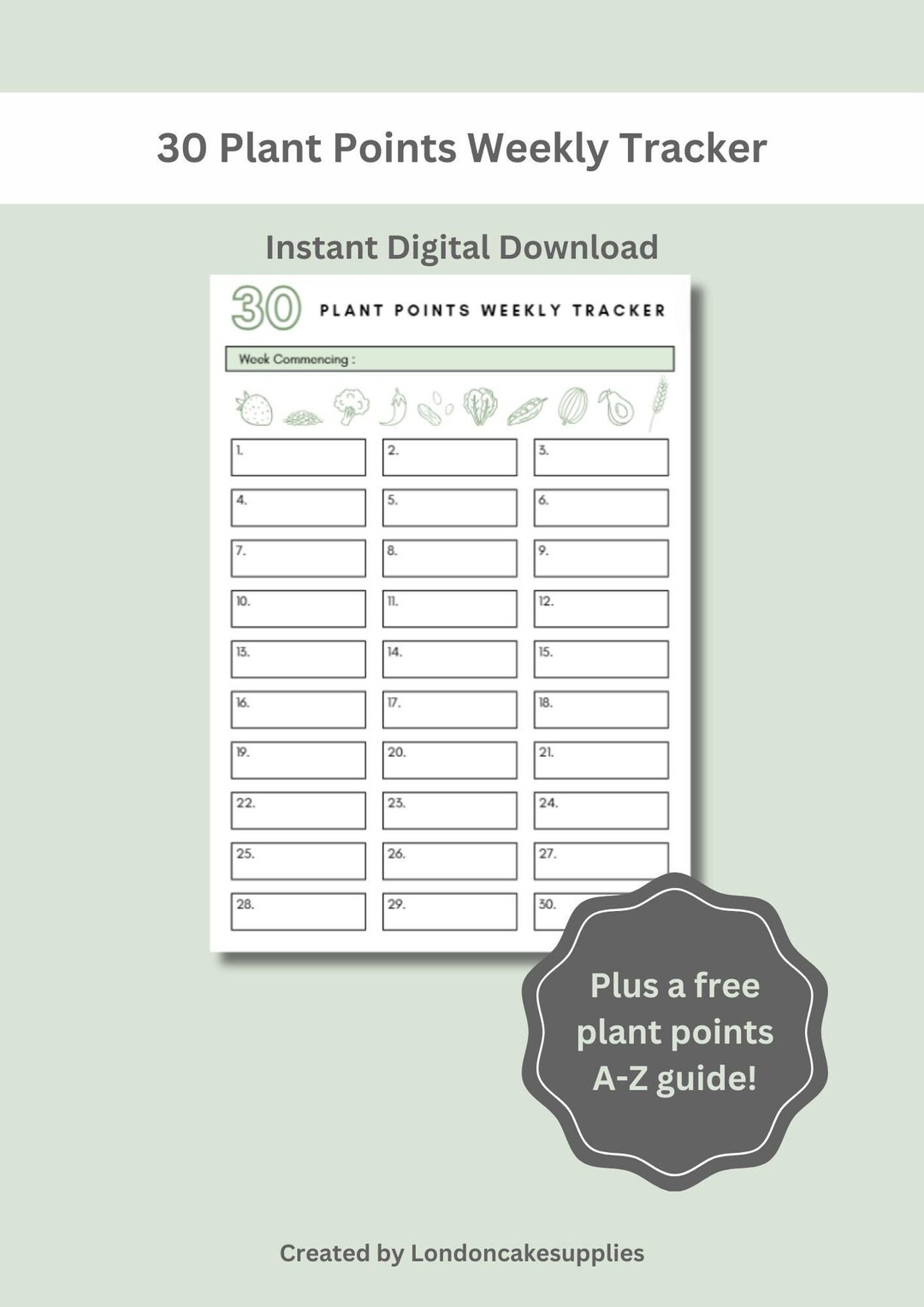 Vegetable Log Example 30 Plant Points Weekly Tracker | 30 Plants A Week | Digital Download ...