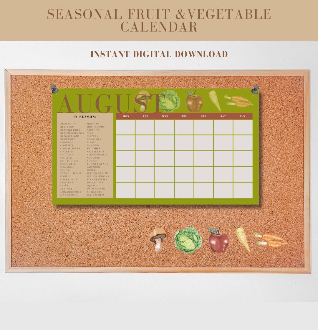 Seasonal Produce Calendar UK | Fruit and Vegetable Planner | Digital ...