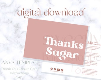 Thanks Sugar Cookie Care Instruction Card, Thank YouCookie Care Card, Thank You Card