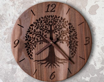 Wall Clock, Mid century style wood wall clock, Modern silent clock