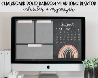 Chalkboard BoHo Rainbow Desktop Wallpaper Calendar | 2023-24 Calendar, Organizer, Desktop, Wallpaper, Digital, Boho Rainbow, Classroom