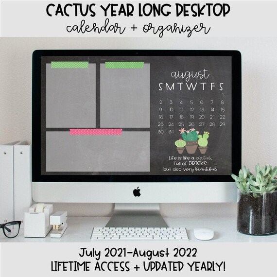 Cactus Desktop Wallpaper Calendar 2021-22 Calendar | Etsy