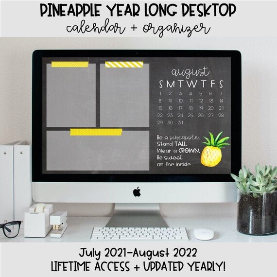 Pineapple Desktop Wallpaper Calendar 2021-22 Calendar | Etsy Canada