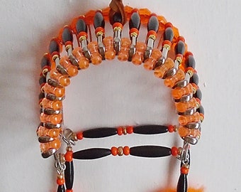 Native American Orange & Black Safety Pin Headdress