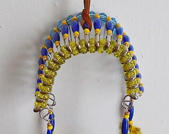 Native American Blue & Yellow Safety Pin Headdress