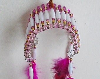 Native American Pink & White Safety Pin Headdress