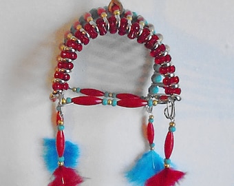Native American Red & Turquoise Safety Pin Headdress
