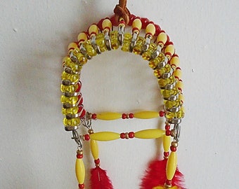 Native American Yellow & Red Safety Pin Headdress