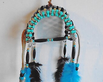 Native American Turquoise & Black Safety Pin Headdress