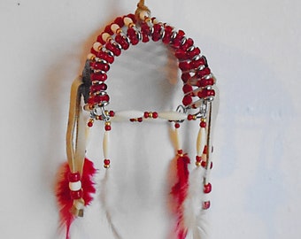 Native American Beige & Red Safety Pin Headdress